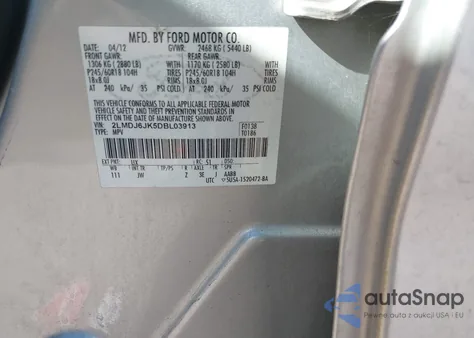 2013 Lincoln Mkx z USA, uszkodzony, nr VIN 2LMDJ6JK5DBL03913